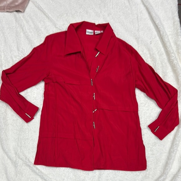Red Fitted Button Down Shirt with Notched Collar - Picture 1 of 8